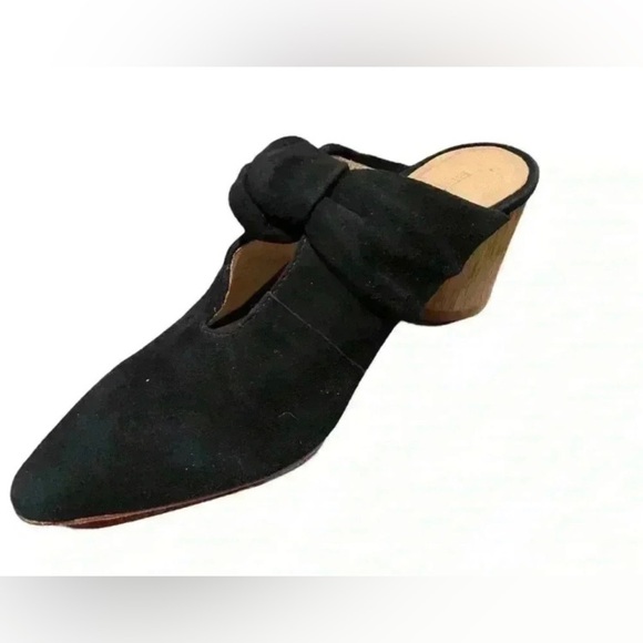 Bernardo Finley Suede Knot Wood Block Heel Mules Black - Picture 3 of 12
